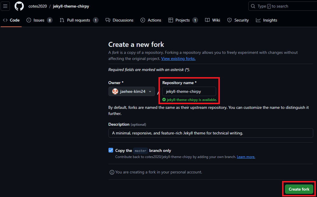 Jekyll Chirpy 테마 Github 블로그 개설하기(2024.06 기준)-1 | Jaehee-Kim